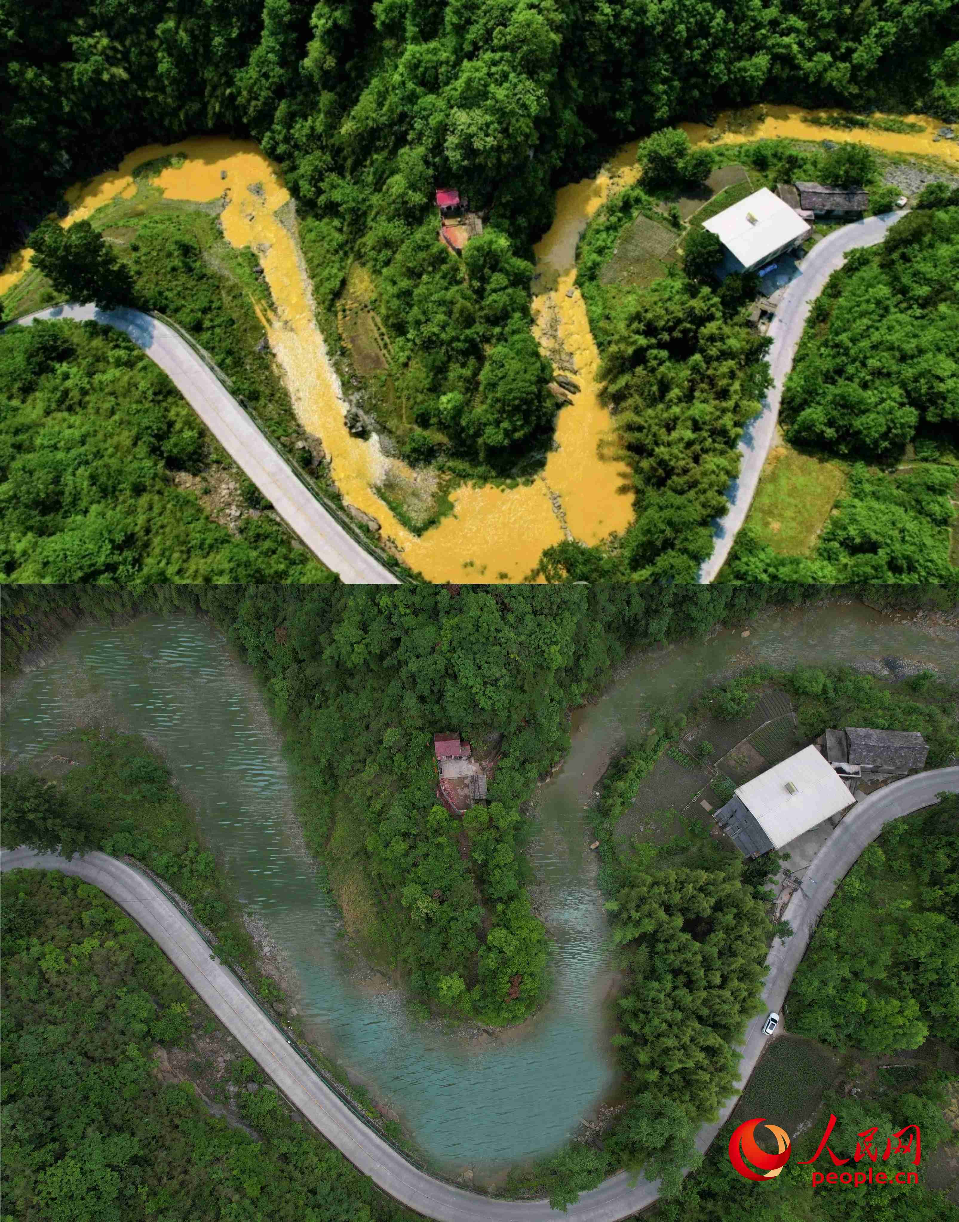 厚子河仇家灣河段治理前后。受訪者供圖